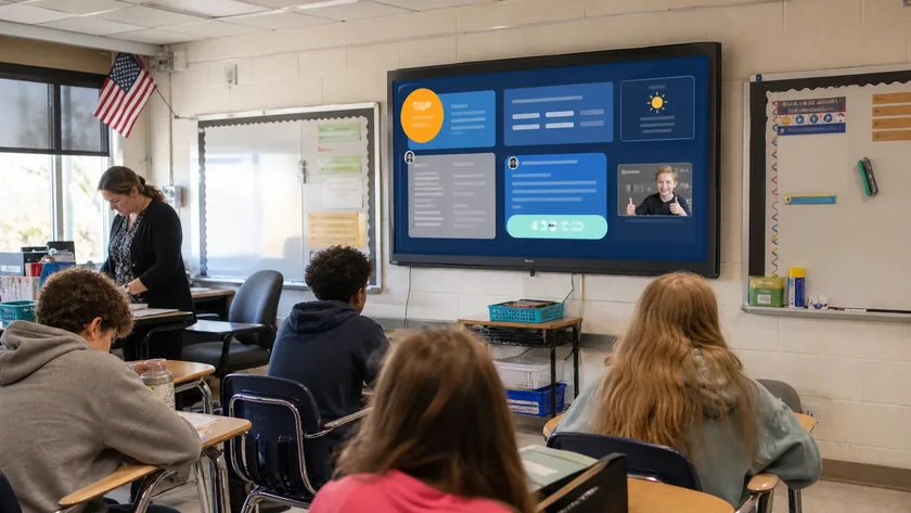 A classroom display showing coordinated morning announcements